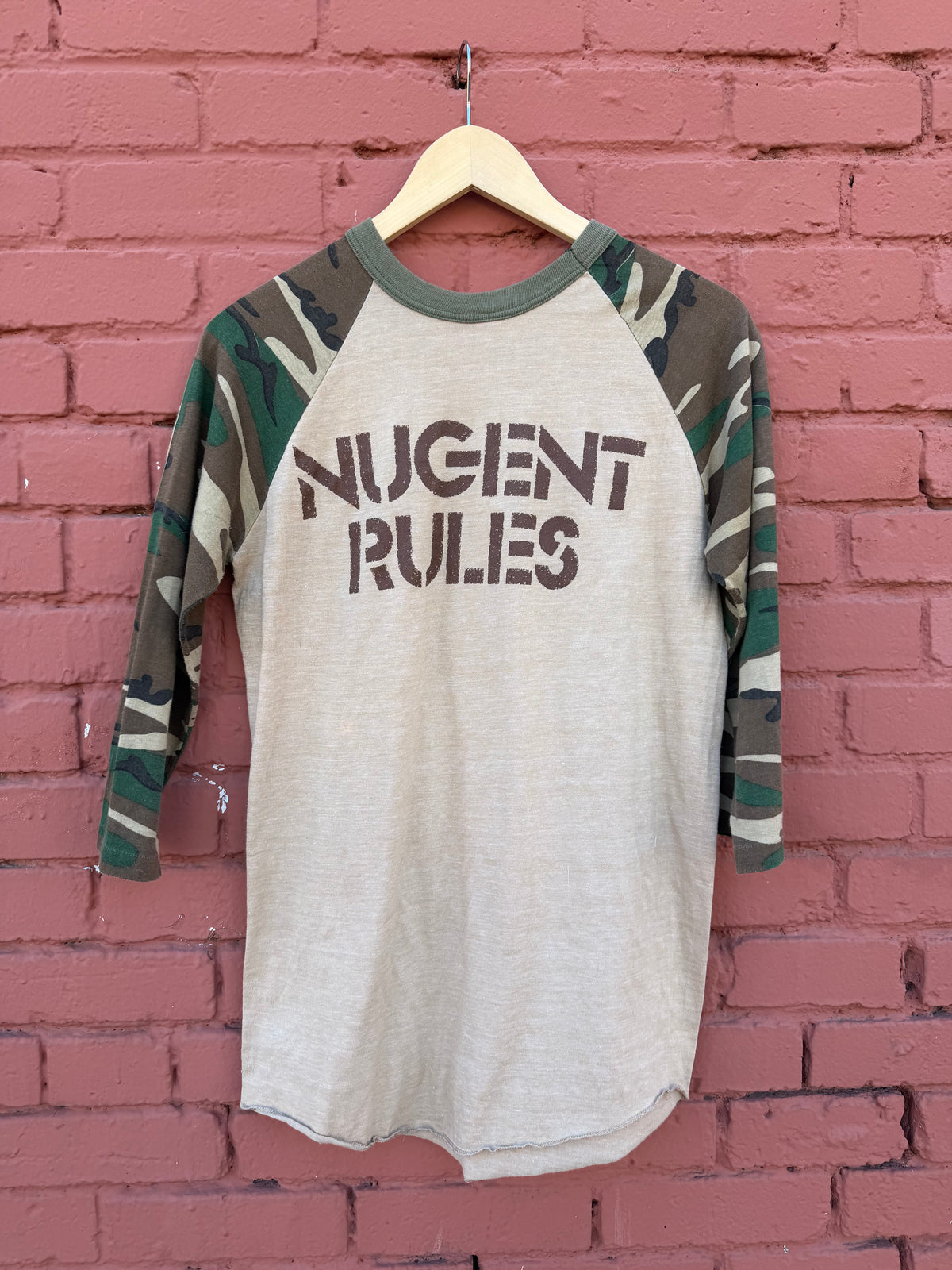 Vintage 80s Ted Nugent camo baseball tee sz Lrg