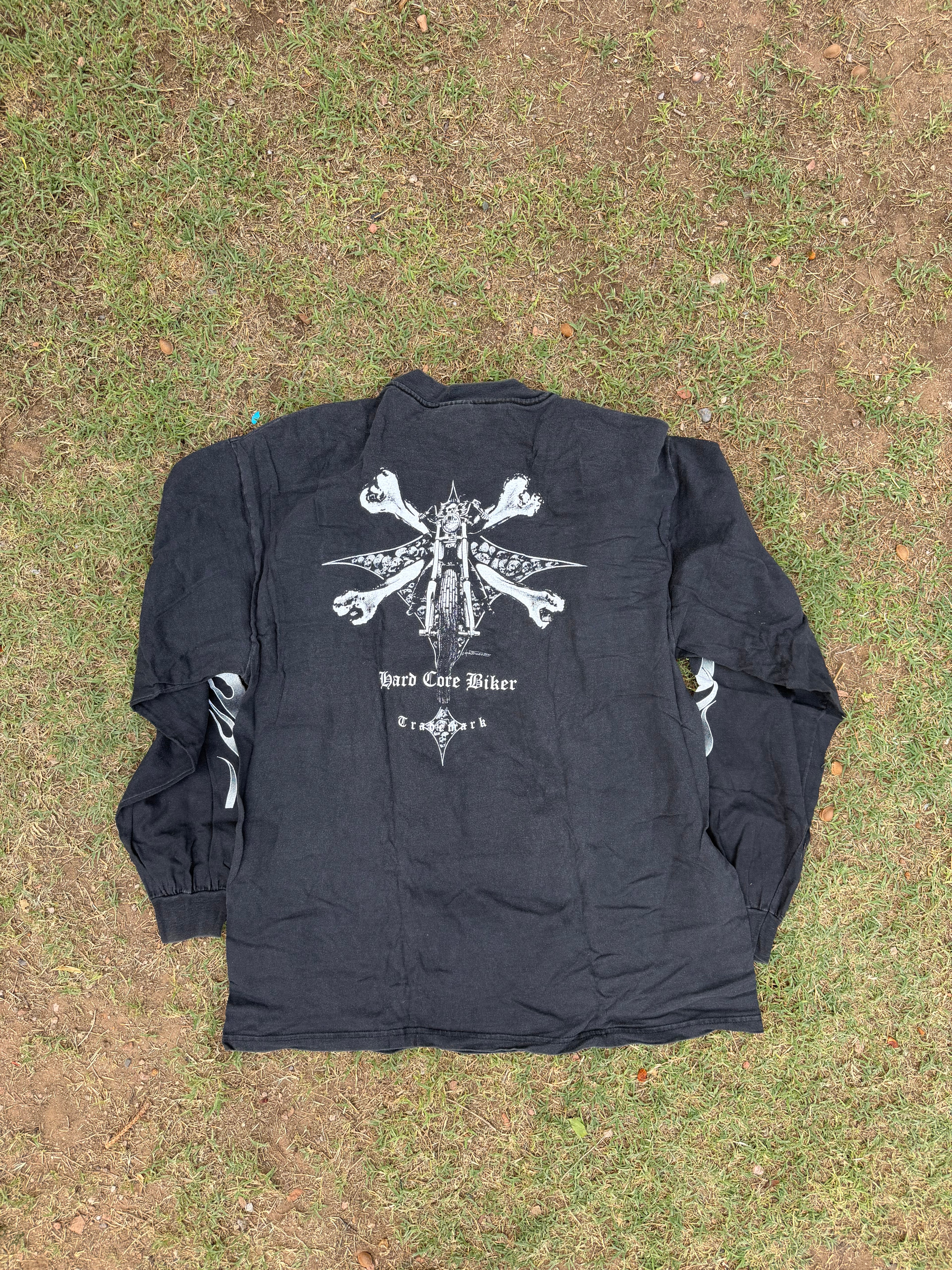 Vintage Hard Core Biker Skull Flames L/S tee