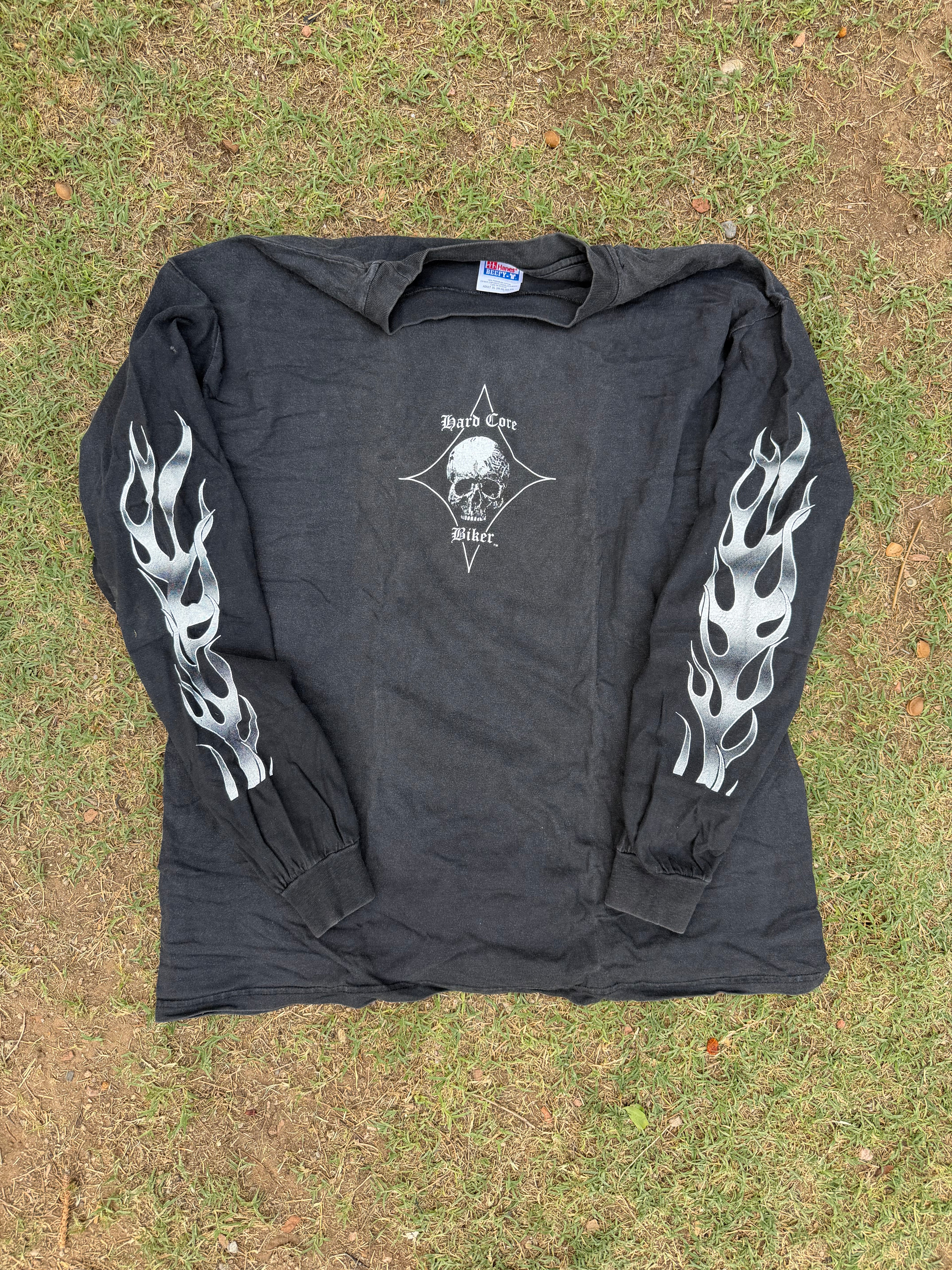 Vintage Hard Core Biker Skull Flames L/S tee