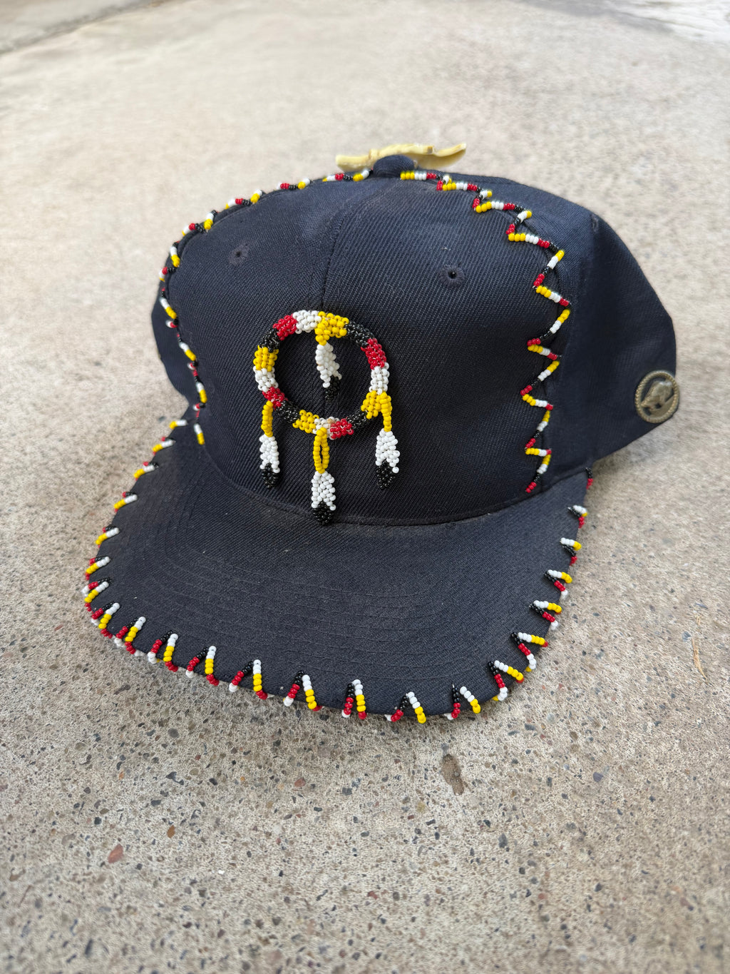Vintage Native American Indigenous Bead Work Snapback Cap