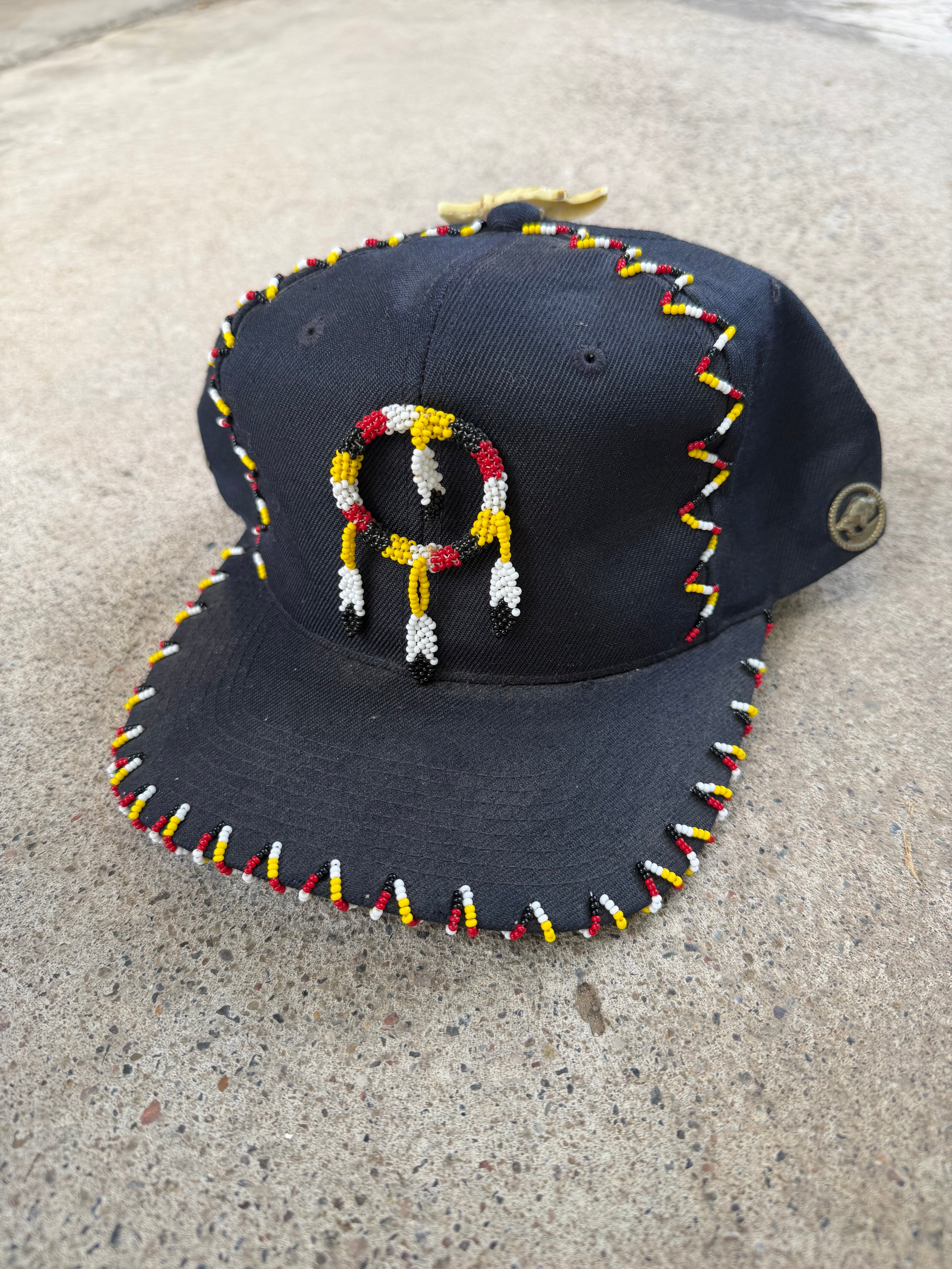 Vintage Native American Indigenous Bead Work Snapback Cap