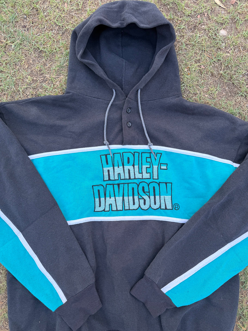 Vintage 90s Harley-Davidson Button Pull-Over Hoodie
