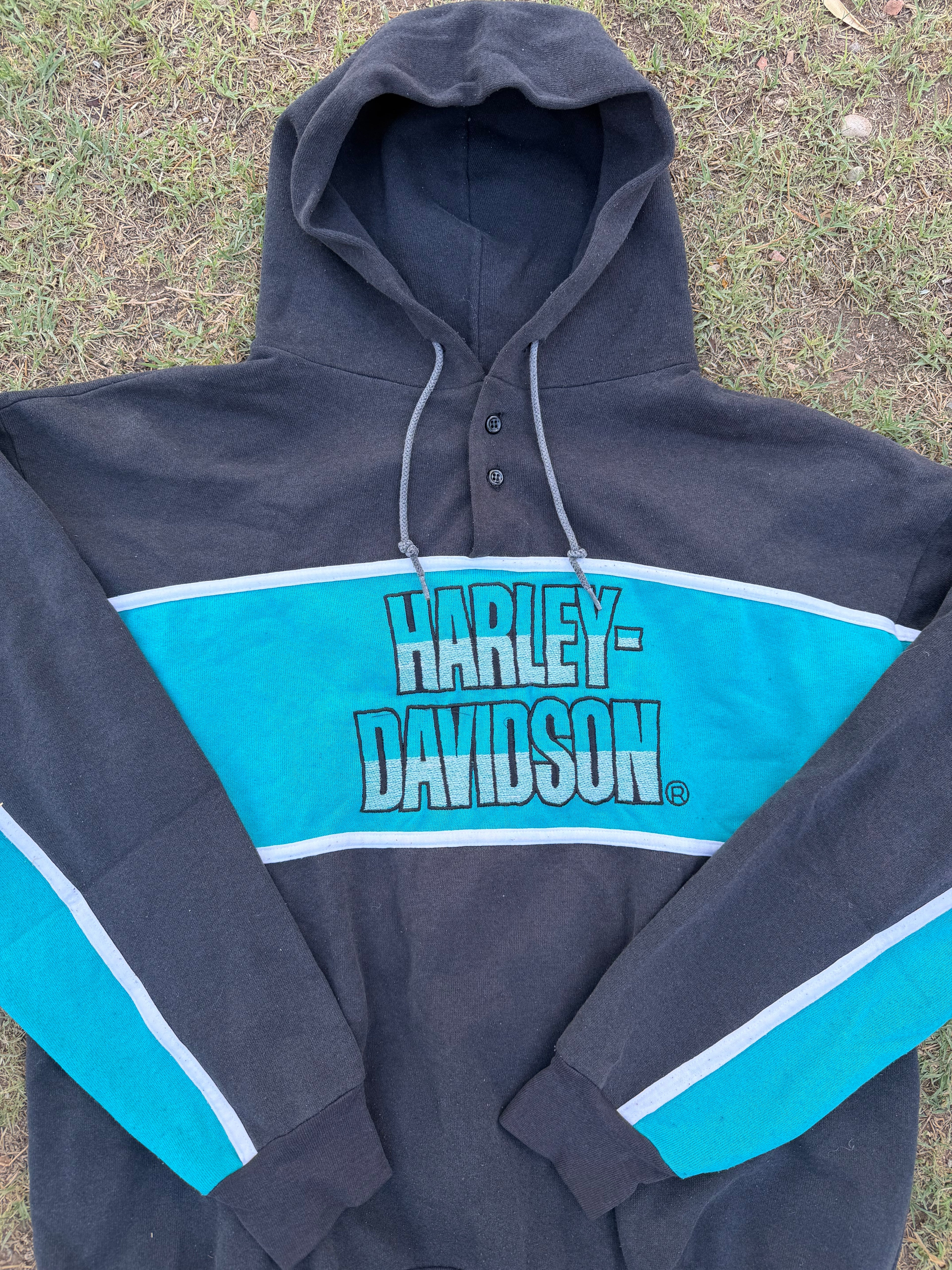 Vintage 90s Harley-Davidson Button Pull-Over Hoodie