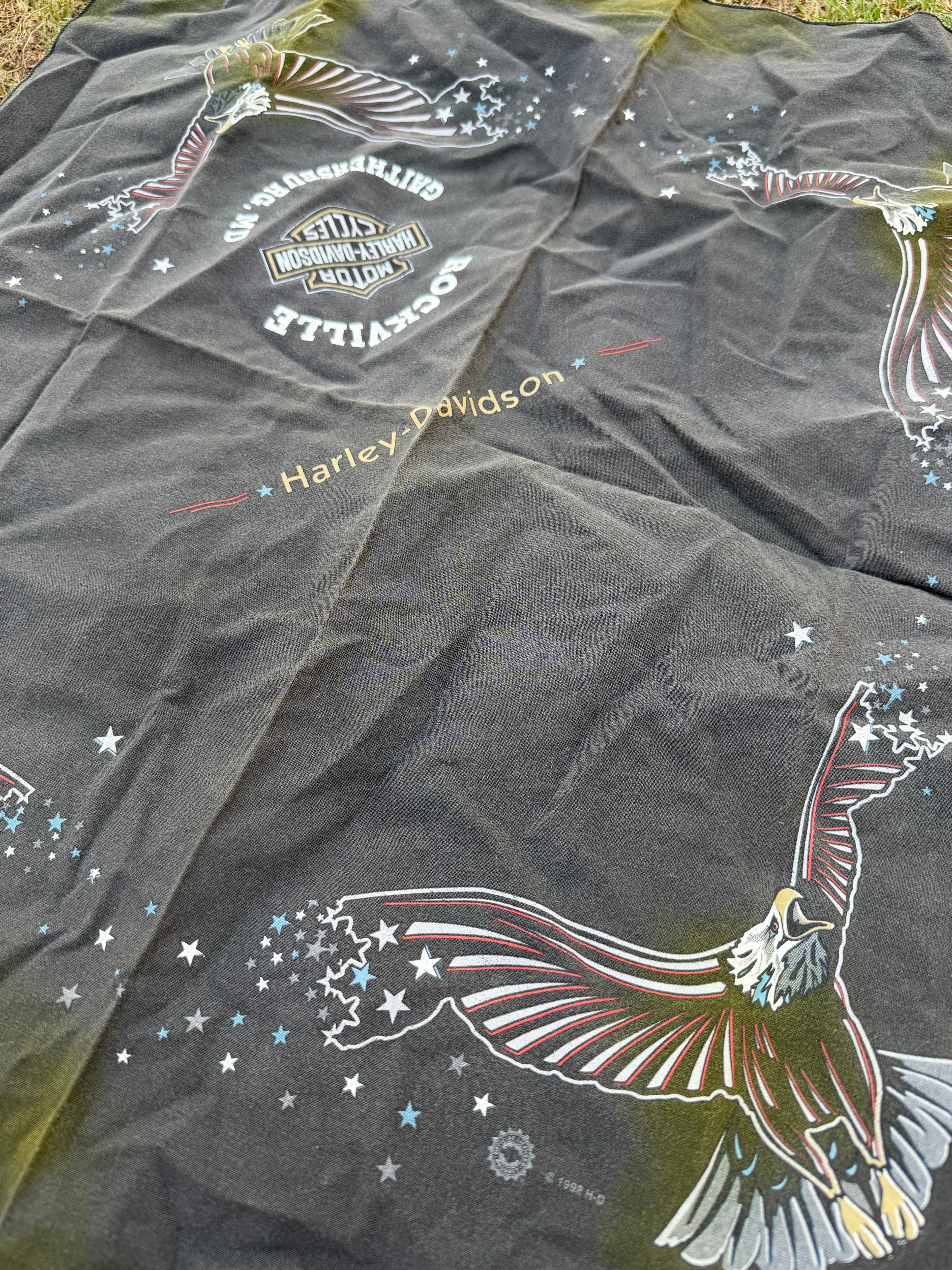 Vintage 1992 Harley-Davidson Eagle Star Wings Bandana Handkerchief