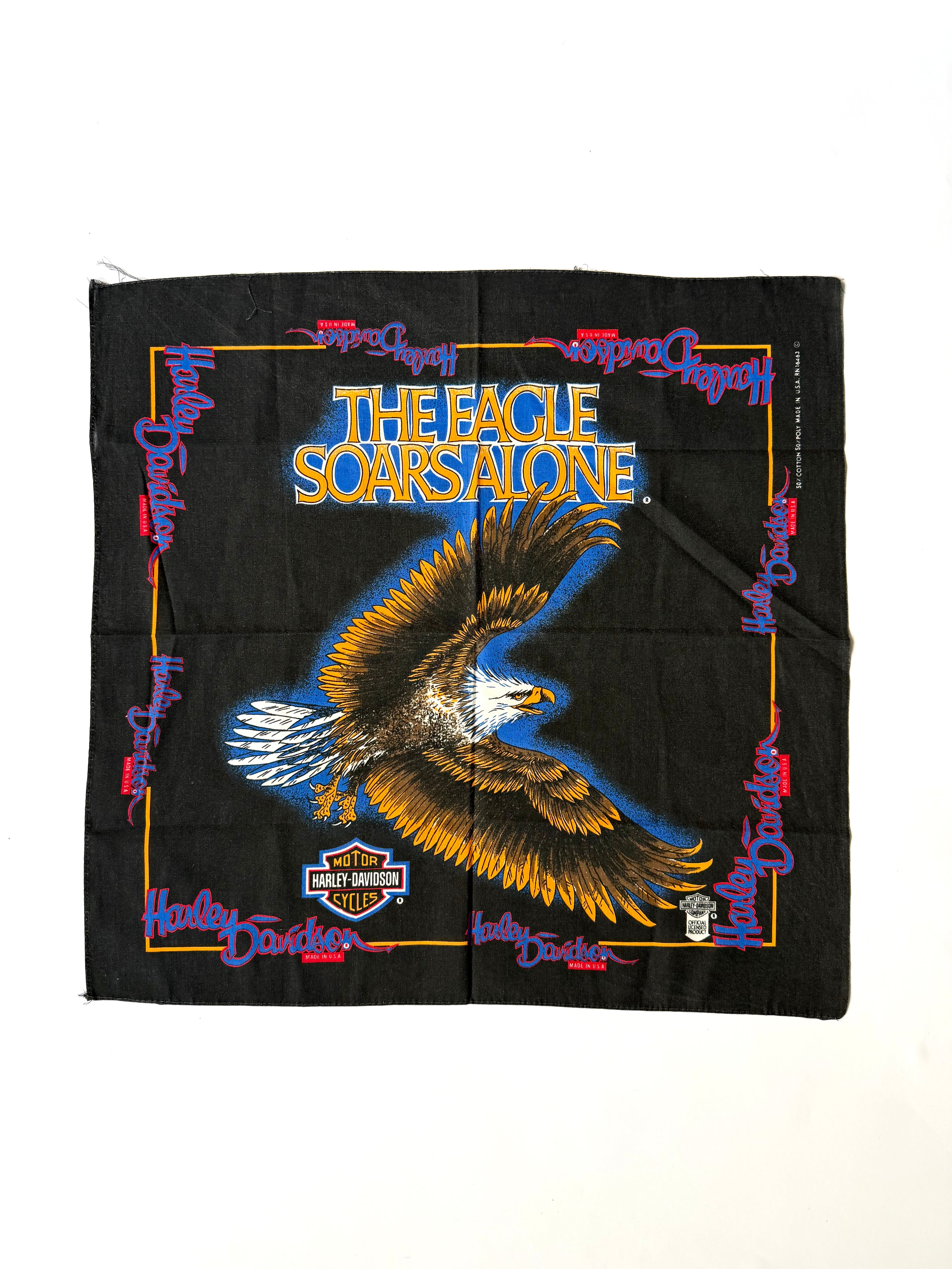 Vintage Harley-Davidson THE EAGLE SOARS ALONE bandana handkerchief