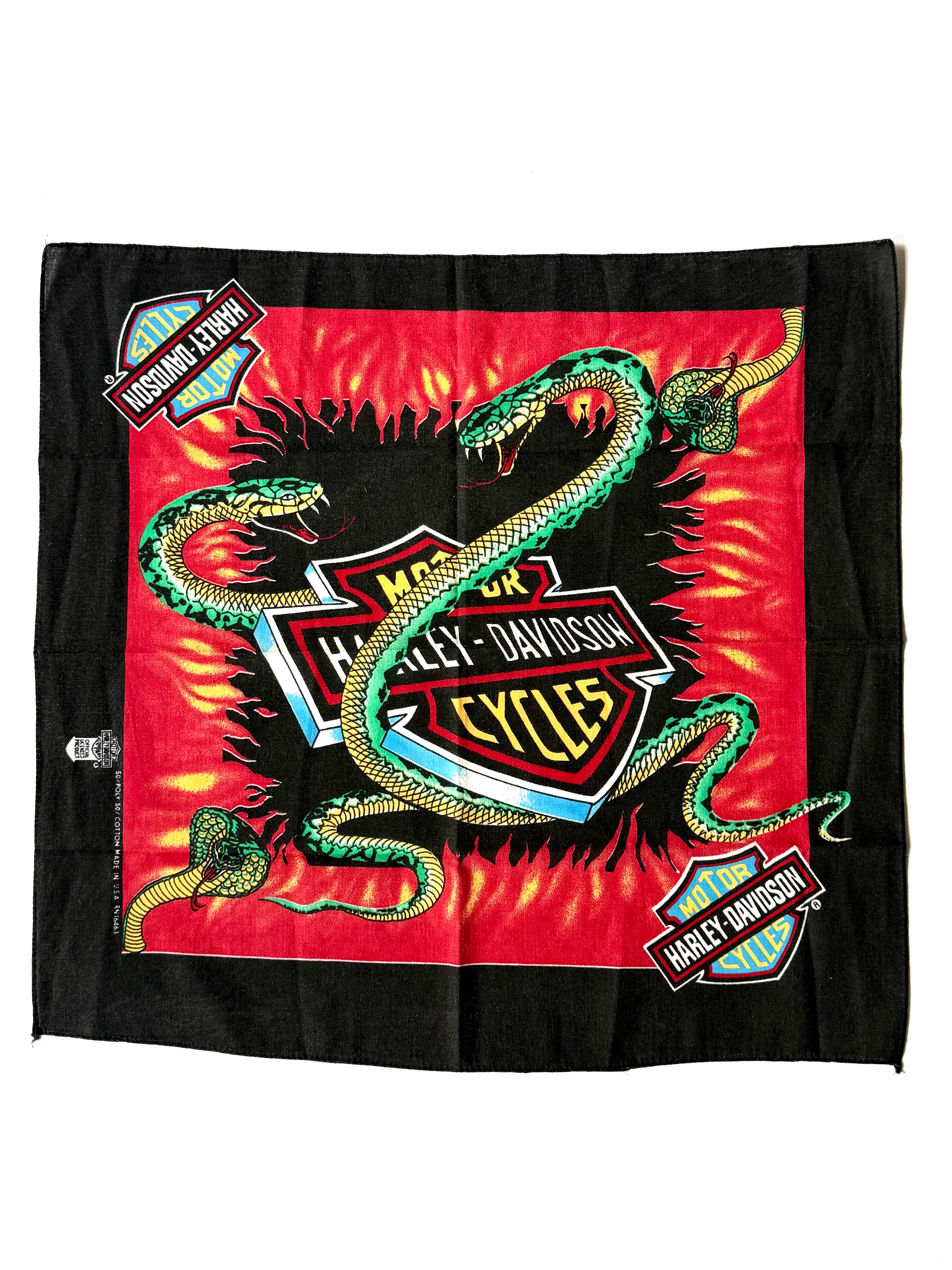 Vintage Harley-Davidson Snakes and Shield print Bandana Handkerchief