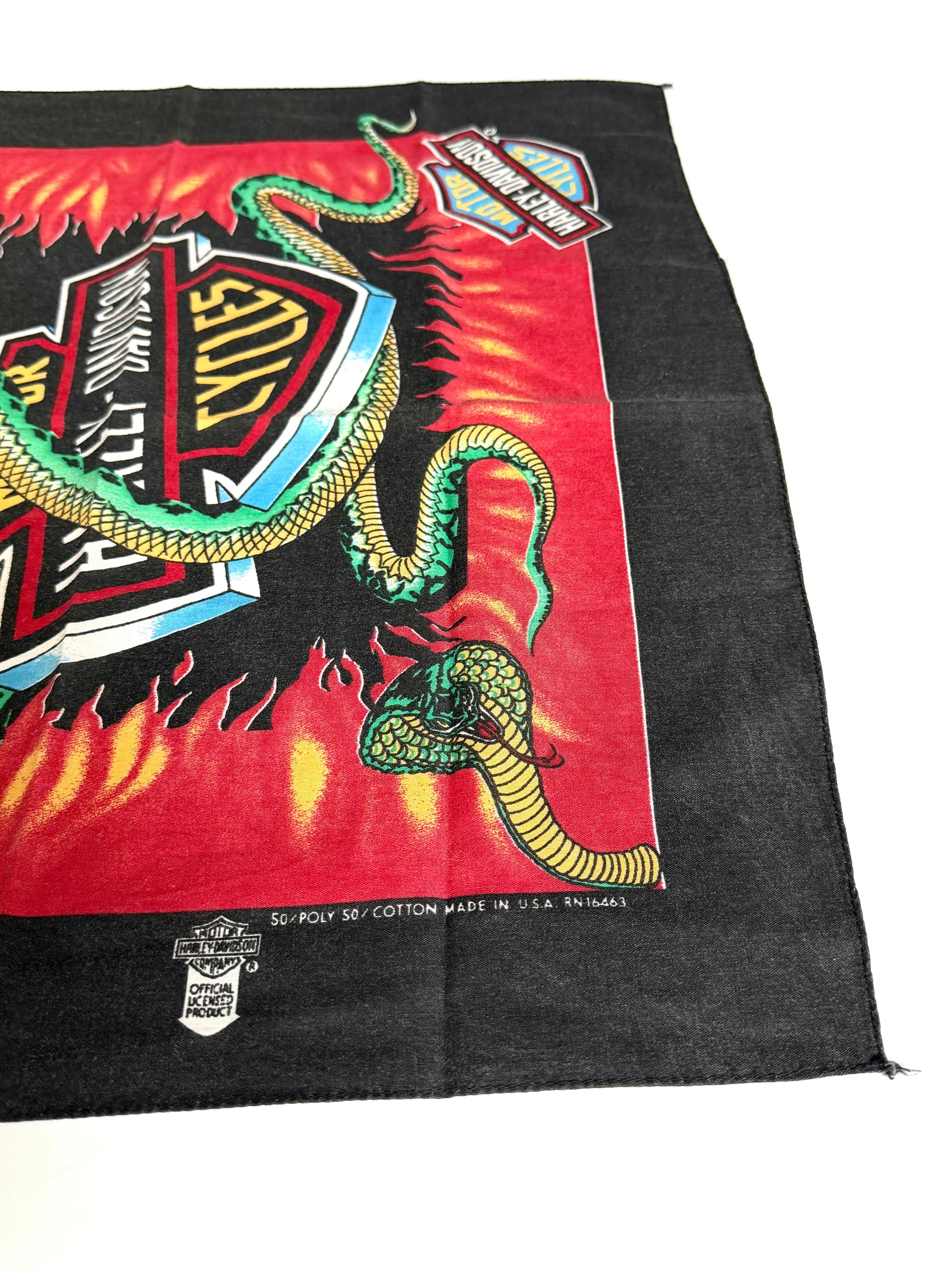 Vintage Harley-Davidson Snakes and Shield print Bandana Handkerchief