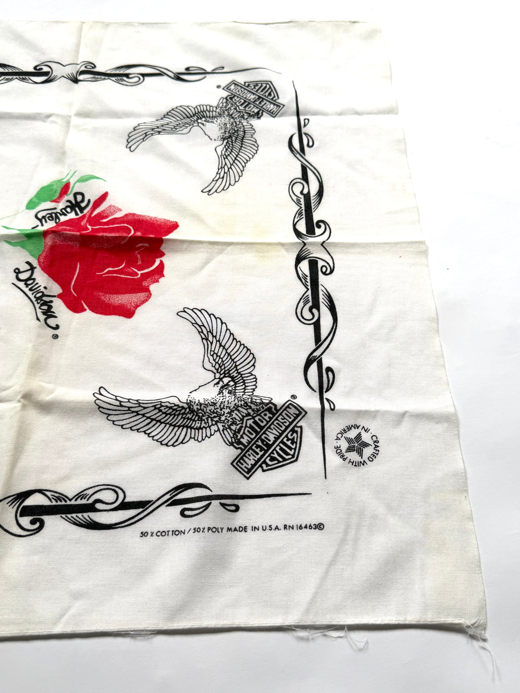 Vintage Harley-Davidson ROSE print Bandana Handkerchief
