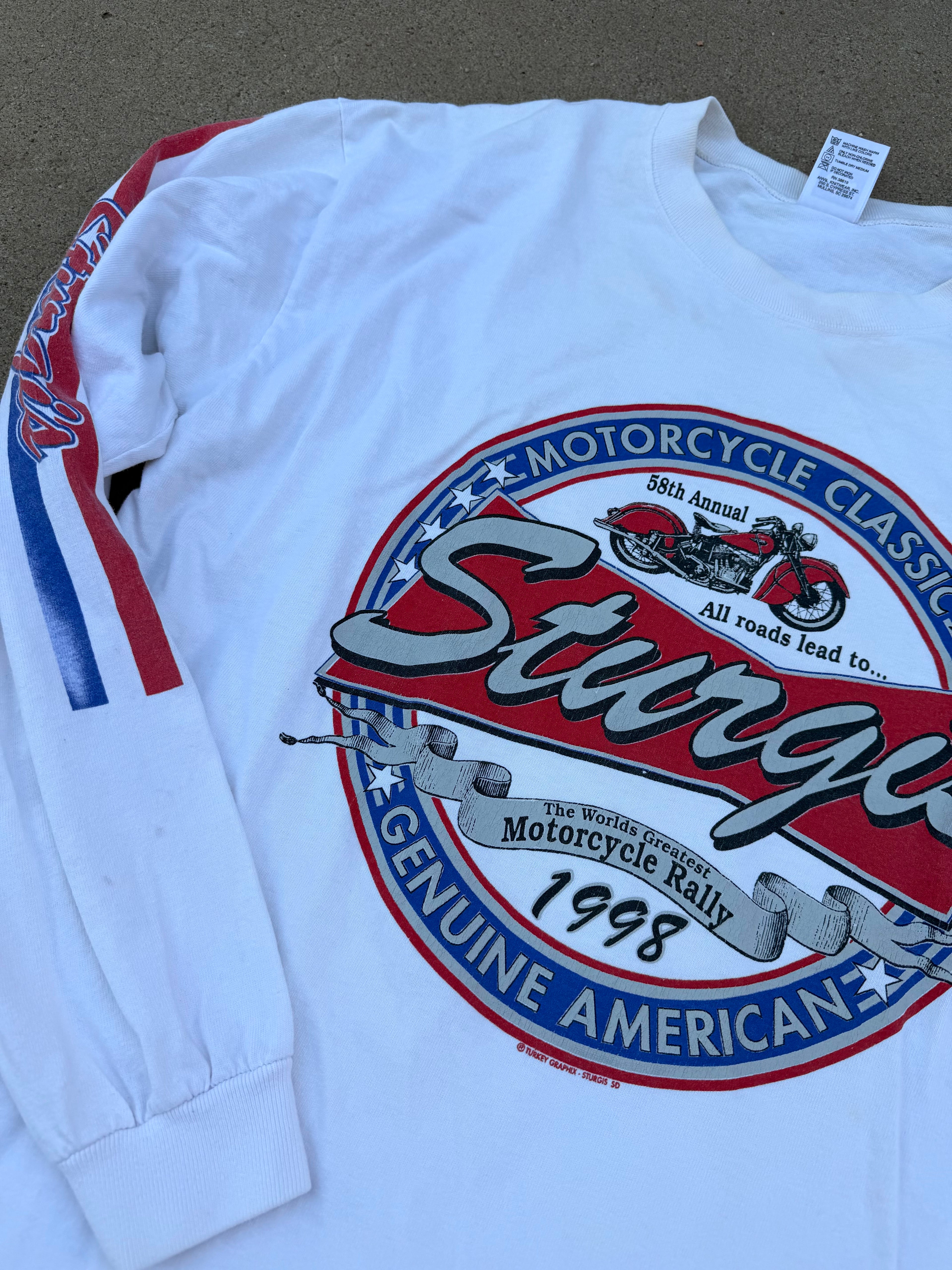 Vintage 1998 Sturgis Motorcycle l/s Red White & Blue