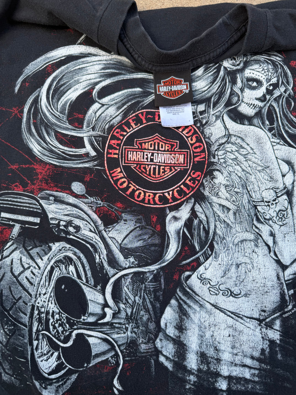 Vintage Harley-Davidson Sugar Skull Girl Motorcycle Tee XL