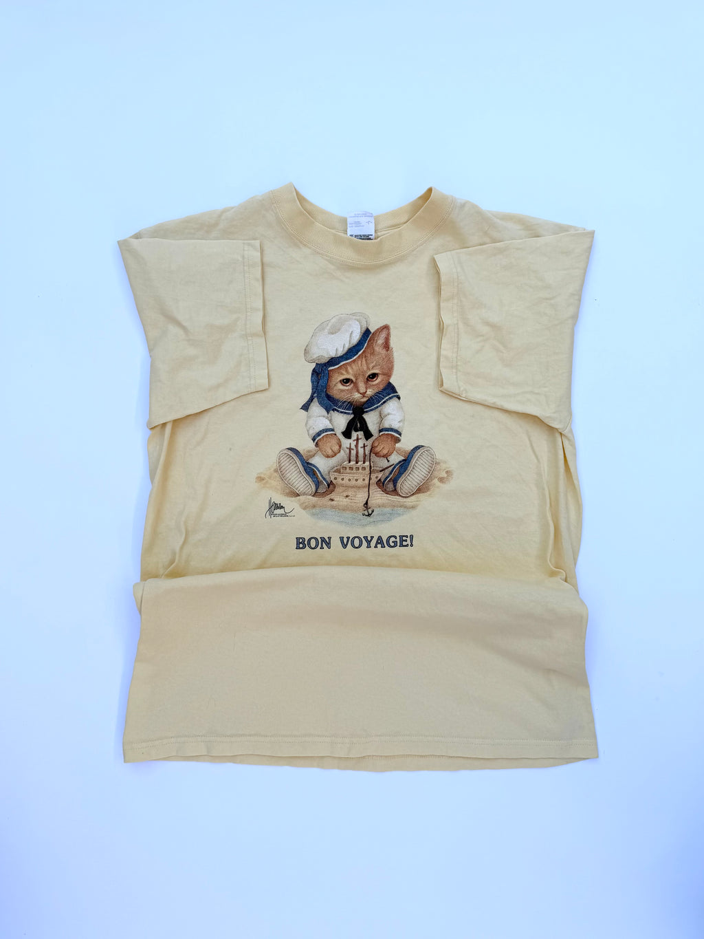 Vintage 90s Bon Voyage French Cat Anvil tee size Large