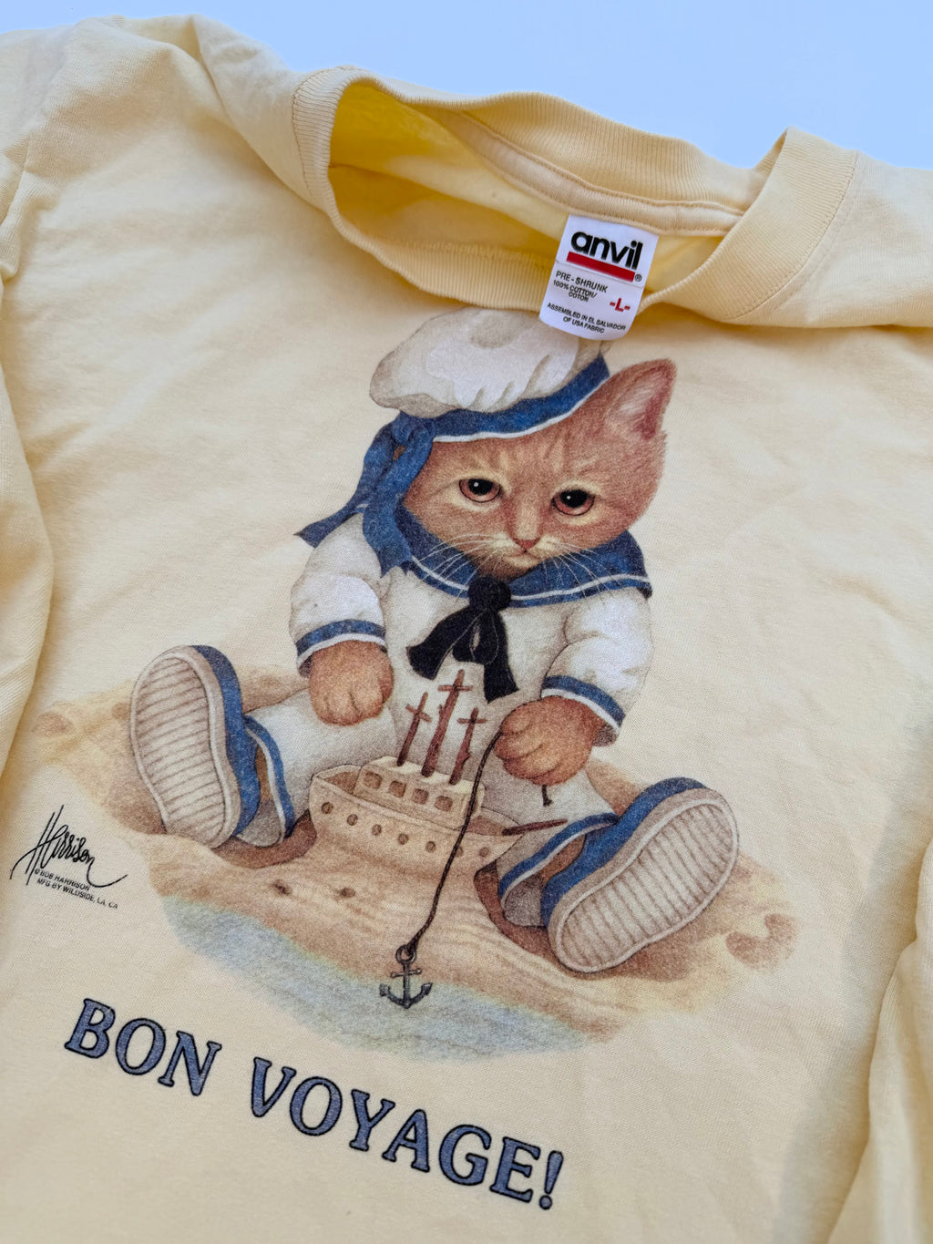 Vintage 90s Bon Voyage French Cat Anvil tee size Large