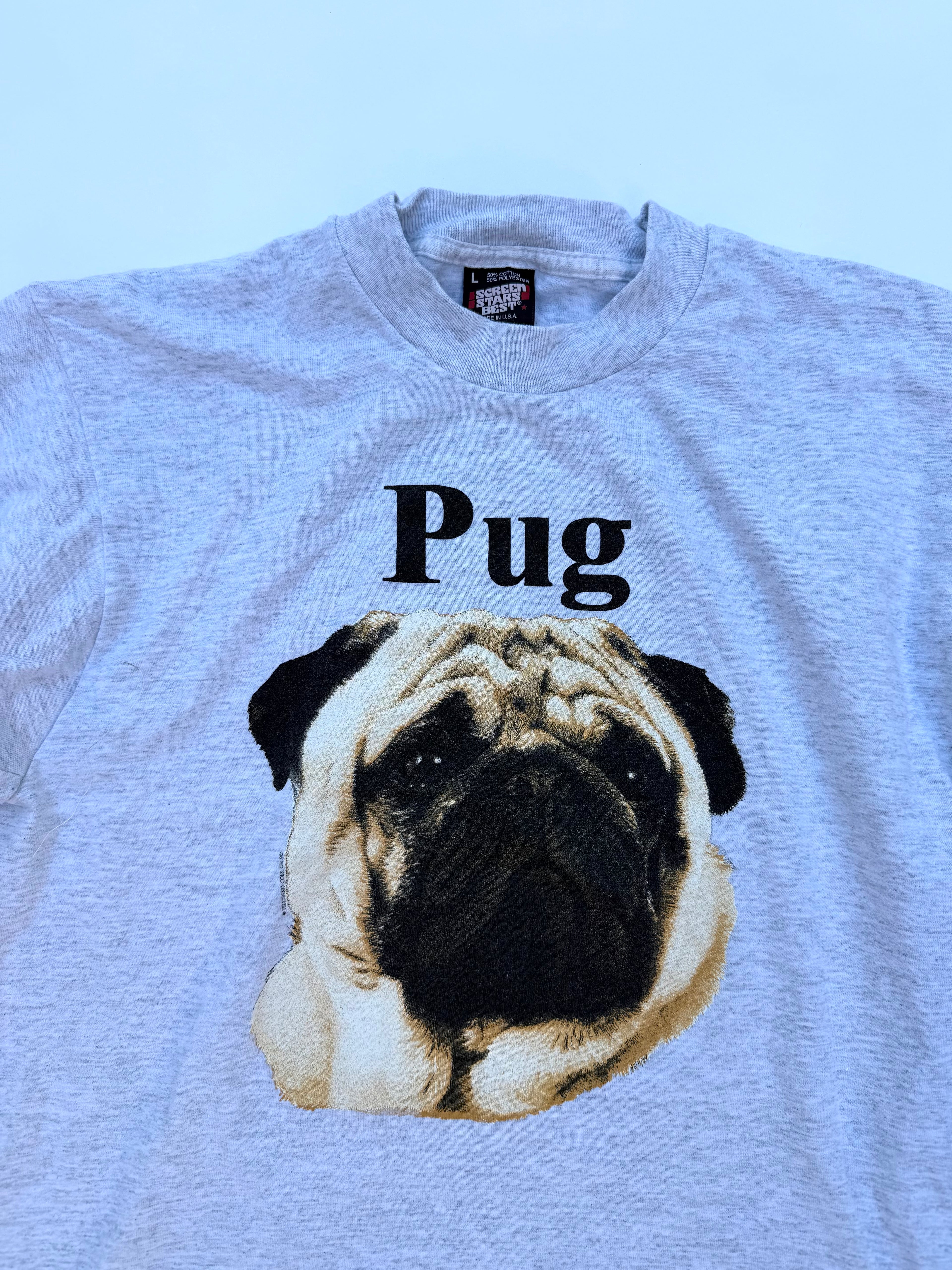 Vintage "PUG" dog tee grey size Large