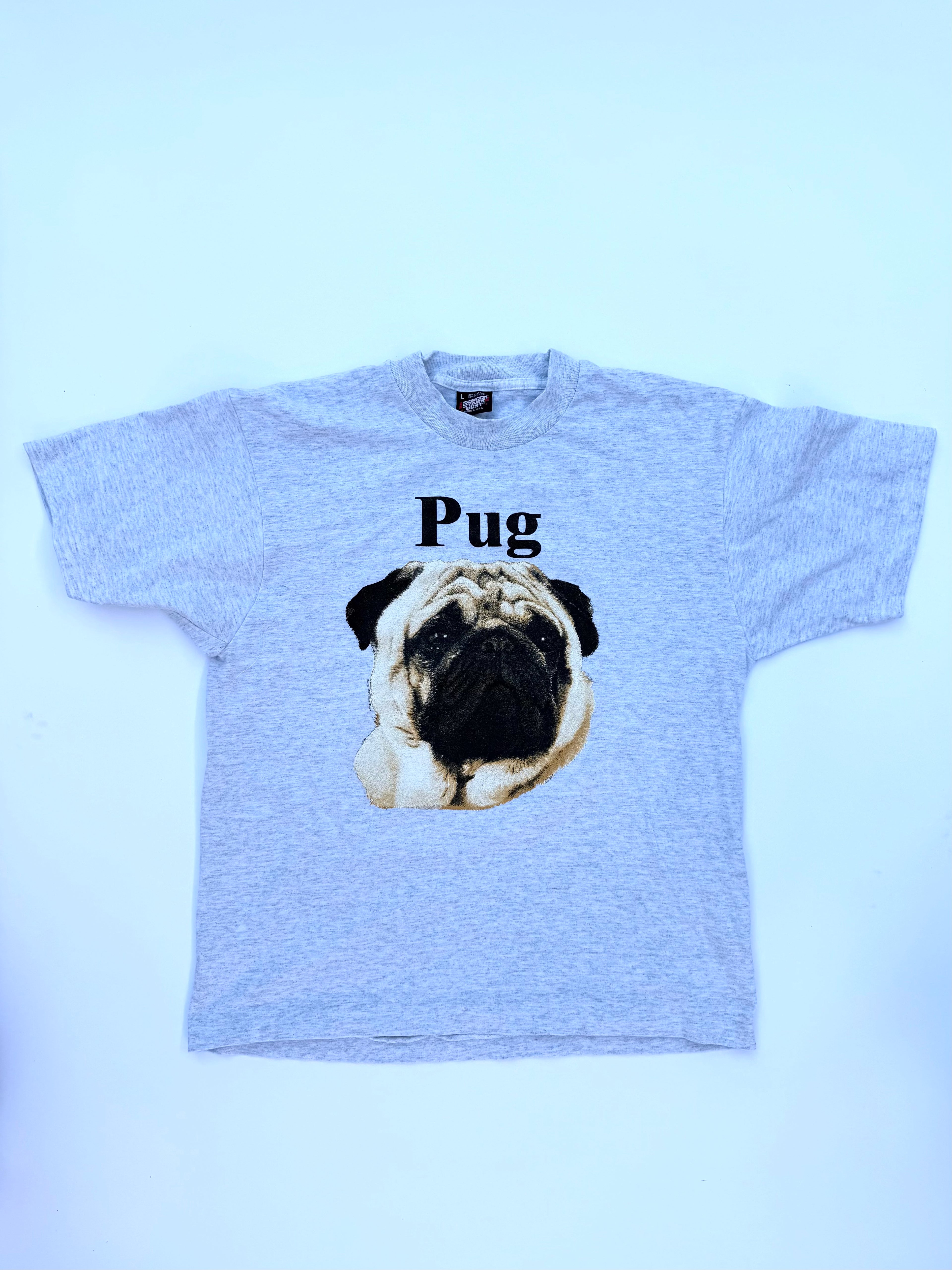 Vintage "PUG" dog tee grey size Large