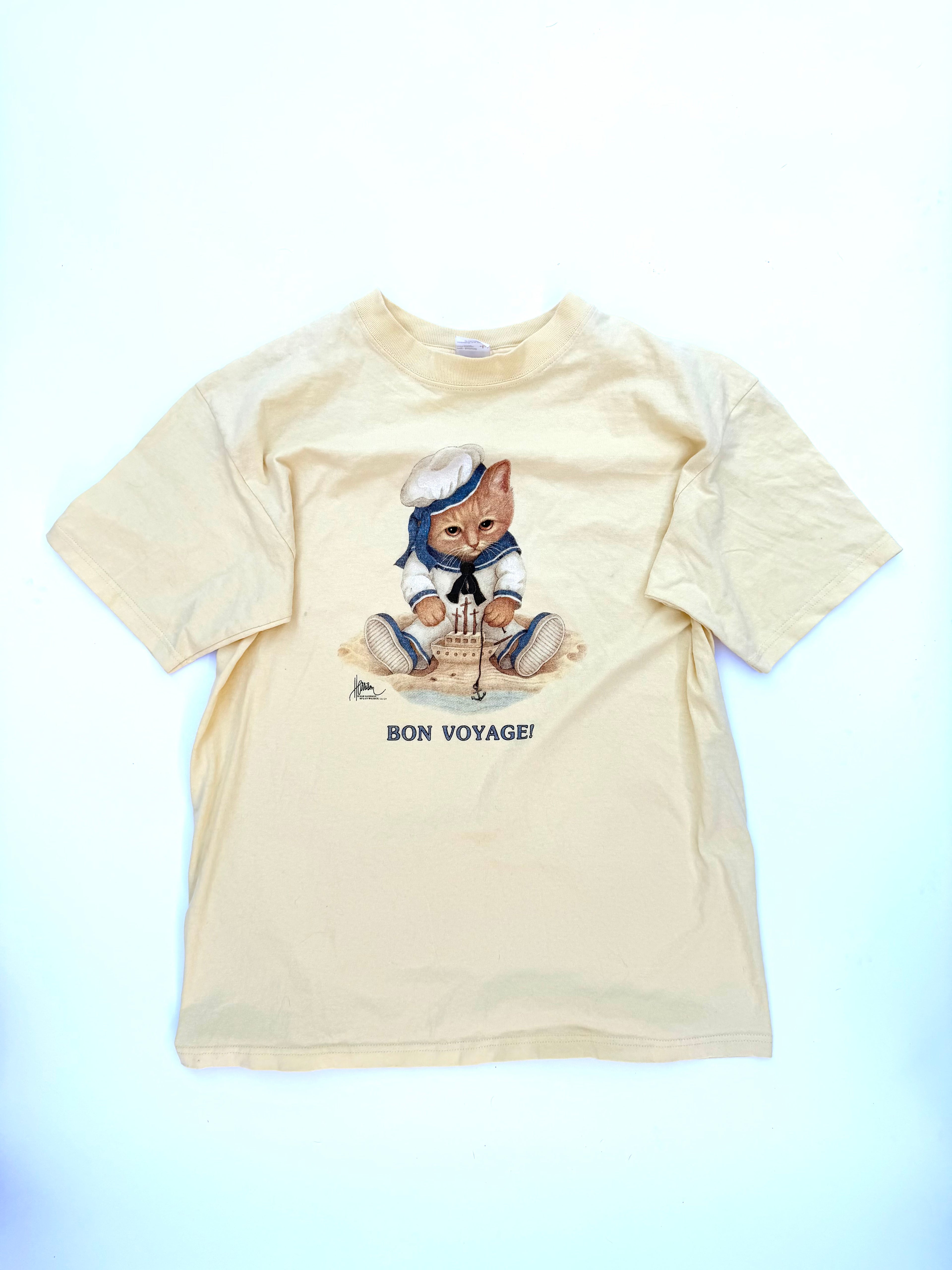 Vintage 90s Bon Voyage French Cat Anvil tee size Large